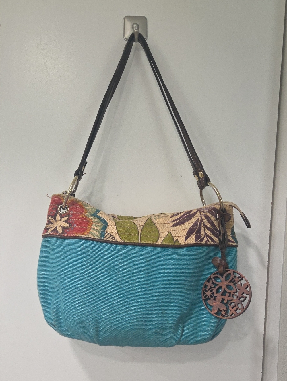 Relic Turquoise Shoulder Bag with Floral Trim